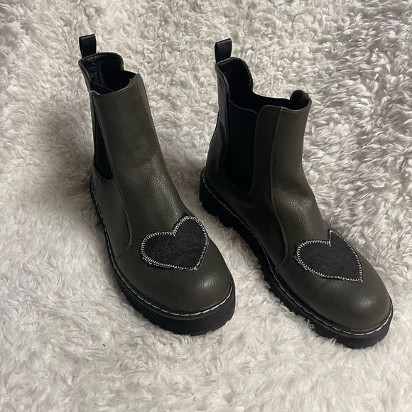 Sincerely Jules Pull On Boots dark gray Faux leather fabric patchwork  SZ10 - Picture 1 of 10